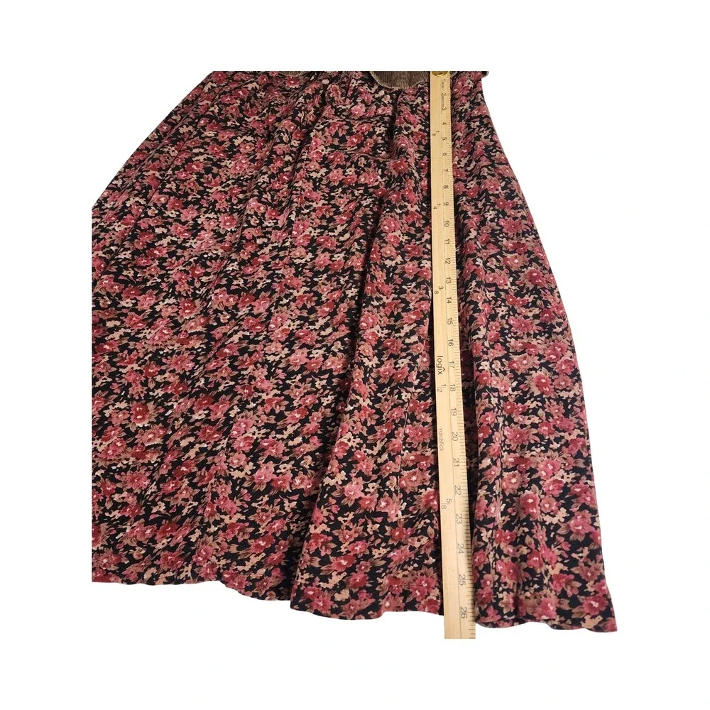 S. Roberts Vintage 90s Corduroy Floral Mixed‎ Midi Dress Brown Pink Friends 5/6